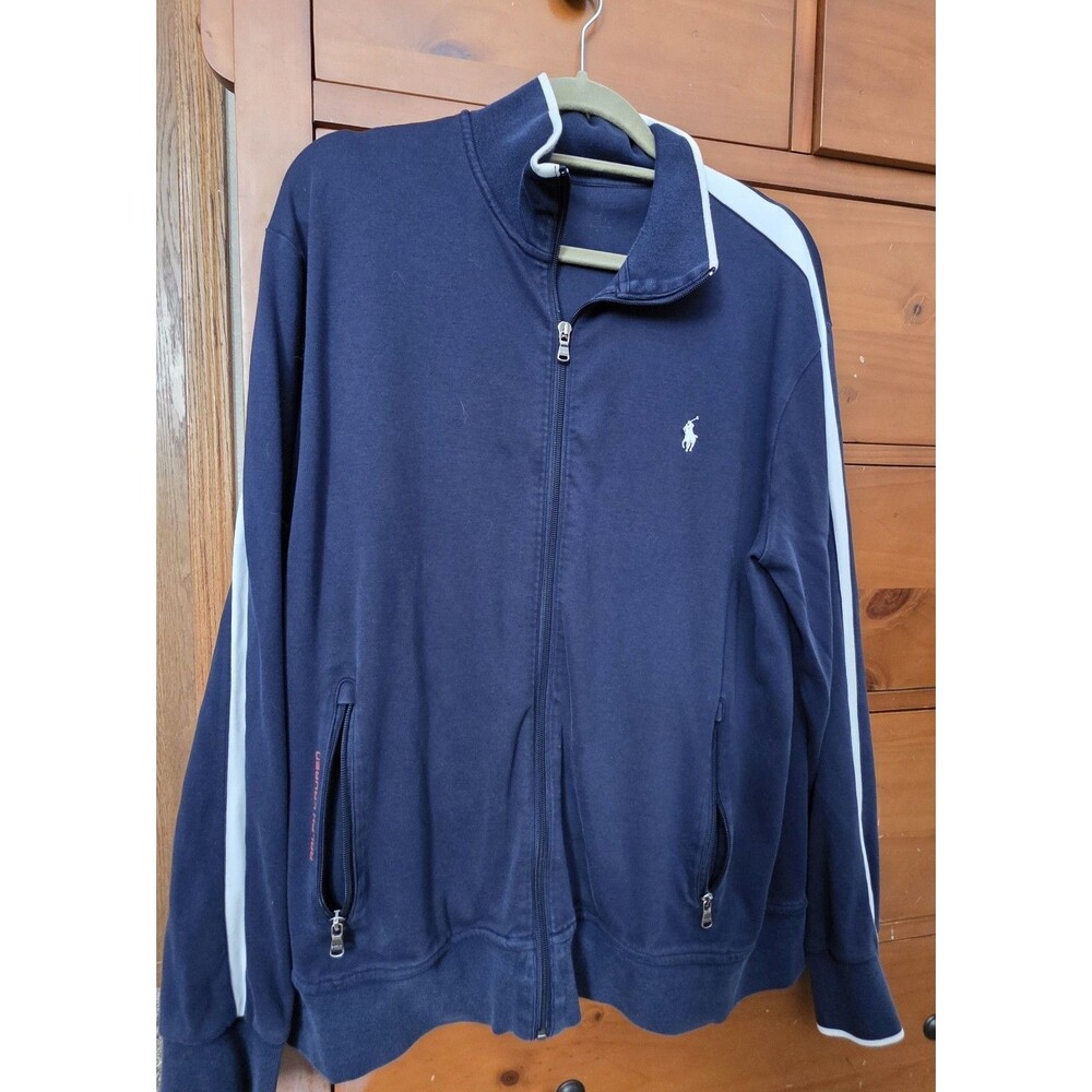 Polo Ralph Lauren Size Large Navy Blue  Full Zip Collared Track Jacket Pony